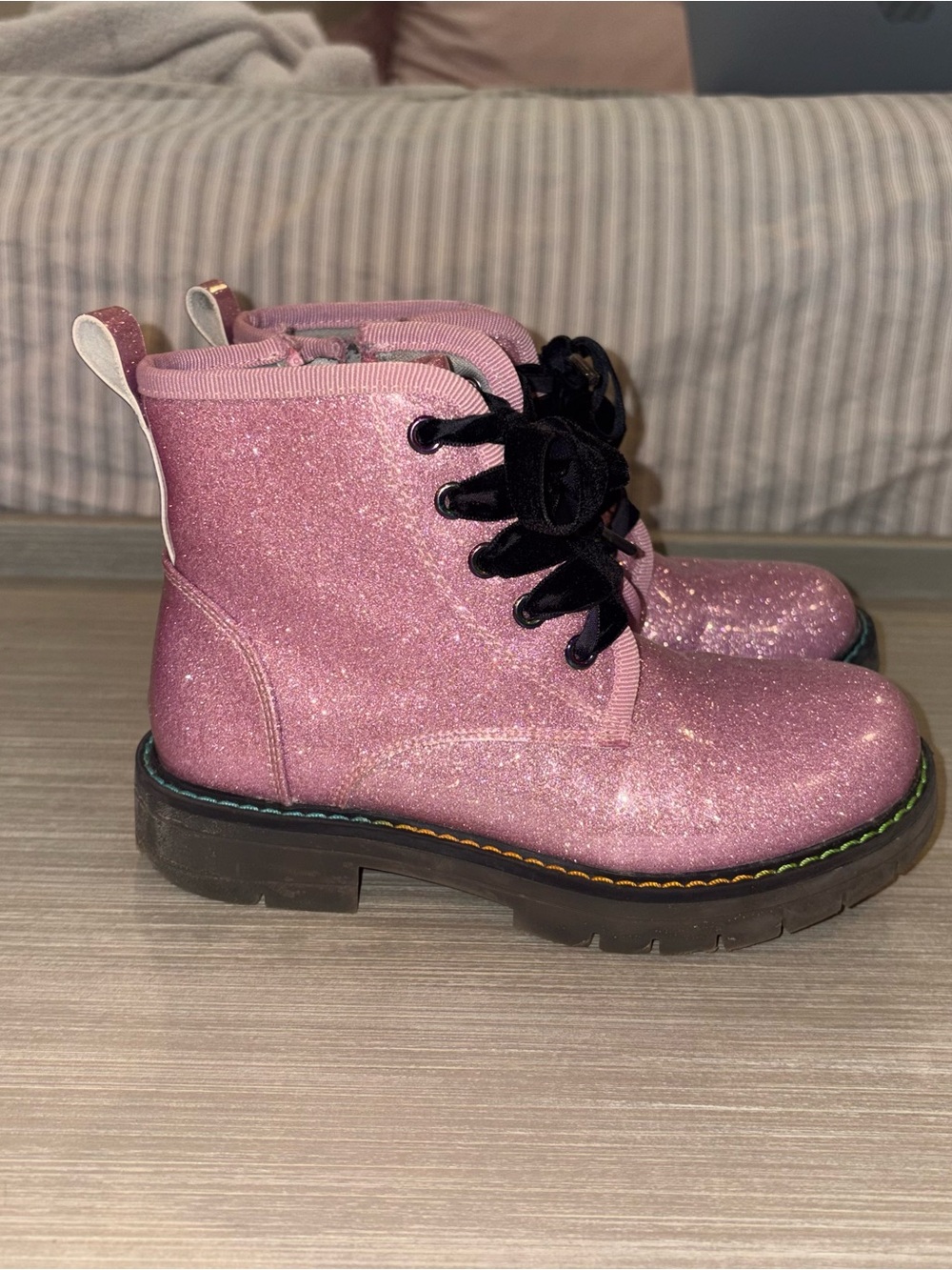 Dream Pairs Sparkle Pink Lace-Up Kids Boots- SZ 13